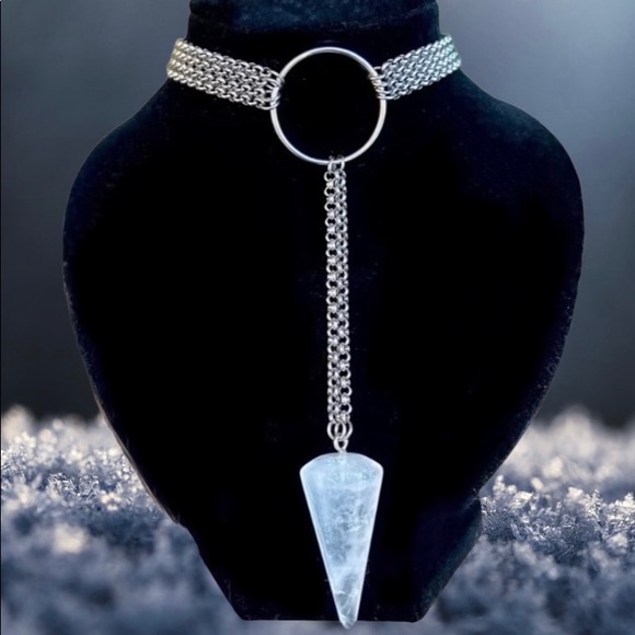 Silverskylight Jewelry - Crystal quartz necklace . Lariat Y shape crystal quartz pendulum choker boho gem